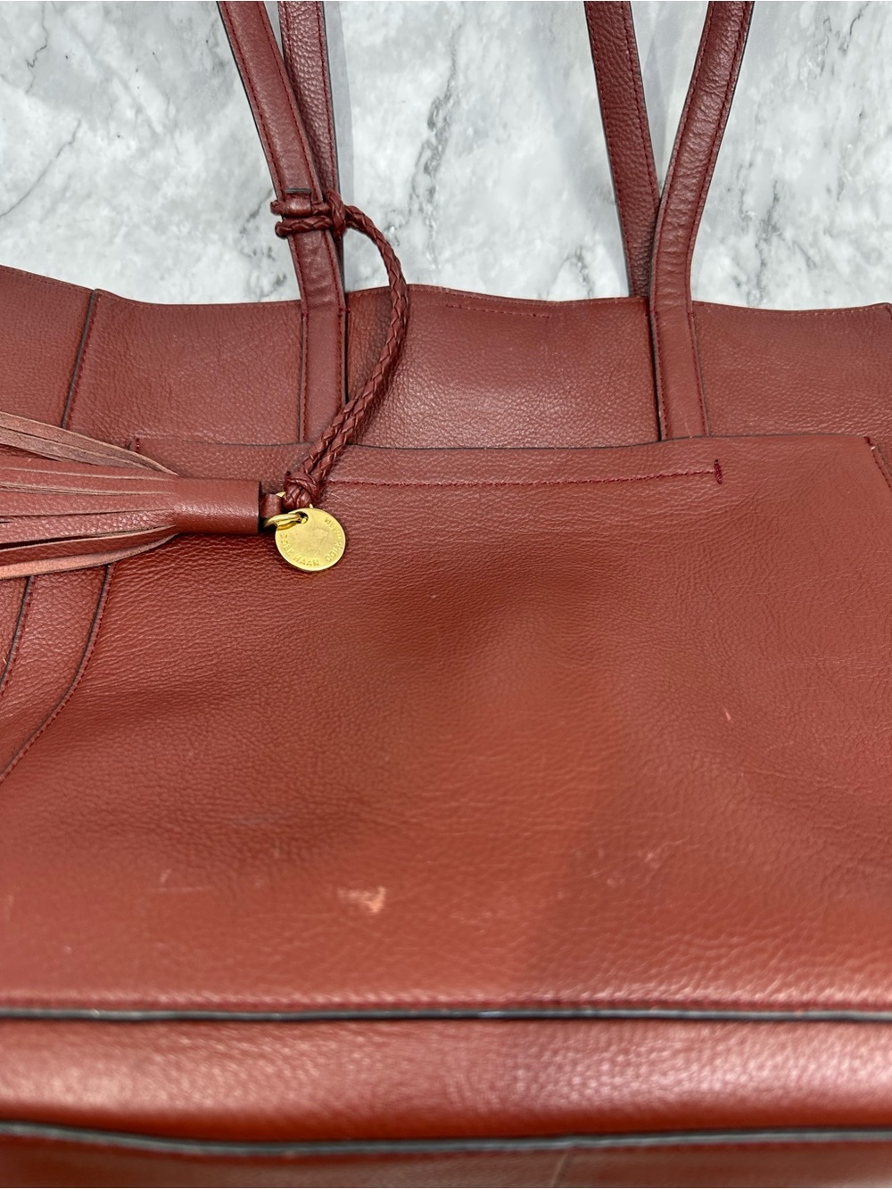Cole Haan Rust Brown Leather Tote with Tassel - Picture 5 of 12